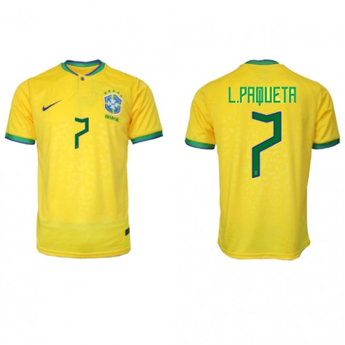 Moški Nogometni dresi Brazilija Lucas Paqueta #7 Domači SP 2022 Kratek Rokav